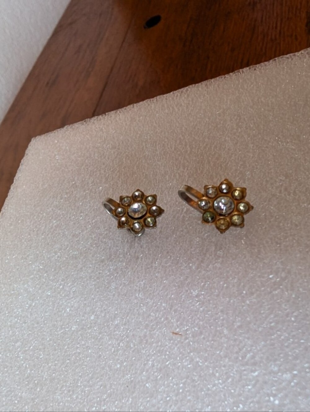 Gold-Tone Flower Crystal Screw Back Vintage Earrings- Women Jewelry